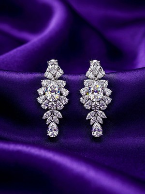 Leifa Jewelry Mozanit Taşlı 925 Ayar Gümüş Uzun Küpe (Rodyum Kaplama)