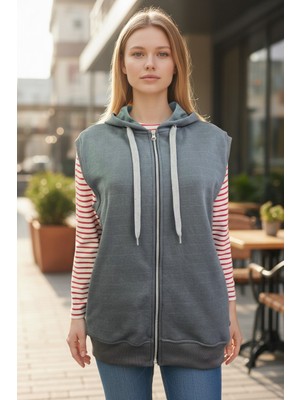 Ahmera Haki Kapüşonlu Yelek Kolsuz Casual Günlük Kullanım İçin Modern Tasarım