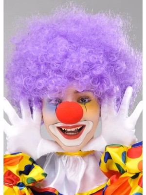 Eco Lounge Mor Renk Kıvırcık Bonus Peruk ve Kırmızı Burun Seti