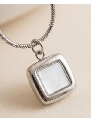 Mervan Takı Modern Kare Uçlu Gümüş Renk Çelik Kolye