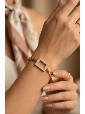 Hg.Aksesuar 22 Ayar Altın Kaplama Arpa Zincirli Külçe Bileklik