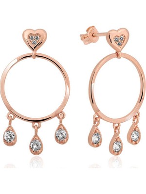 Gümüş Kalp Detaylı Halka Küpe