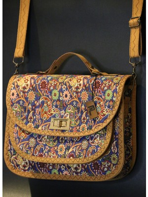 Pujiva Büyük Boy Etnik Desenli Fermuarlı Kilitli El Yapımı Desenli El ve Omuz Askılı Çanta