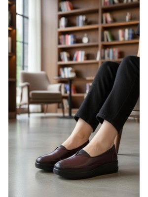 Ceyo Kadın Hakiki Deri Günlük Ayakkabı Ortopedik Rahat Bordo 0157