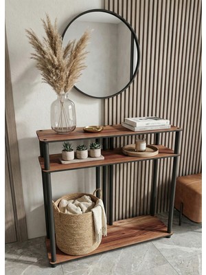 Feyza Design Kahverengi Ahşap Dekoratif Raflı Dresuar - 83X90 cm