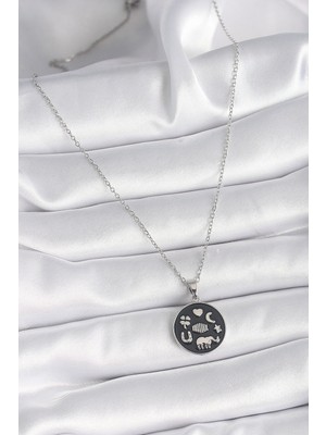 Eco Lounge 316L Çelik Gümüş Renk Siyah Renk Şans Kolyesi