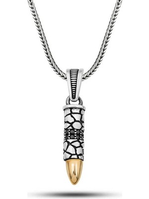Inure Jewelry Gümüş Siyah Zirkon Taşlı Mermi Erkek Kolye