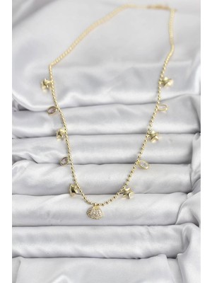 Eco Lounge Pirinç Gold Renk Zirkon Taşlı Deniz Kabuğu Model Kadın Kolye