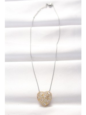 Eco Lounge 316L Çelik Çift Renk Zirkon Taşlı Kalp Kolye