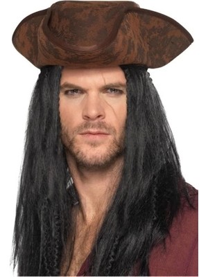 Eco Lounge Siyah Saçlı Kaptan Korsan Şapkası