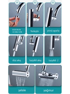 Eco Lounge Krom Tasarruflu Şelale Musluk Başlığı 4 Modlu, Ayarlanabilir, Su Tasarrufu Sağlayan Pratik Başlık
