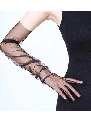 Eco Lounge Uzun Boy Likralı Siyah Yetişkin Mega Tül Eldiven