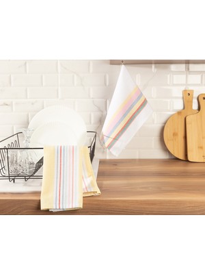 Madame Coco Jeanne 2'li Yıkamalı Mutfak Havlu Seti 40 x 60 cm Pamuk Beyaz/Sarı Ekstra Yumuşak