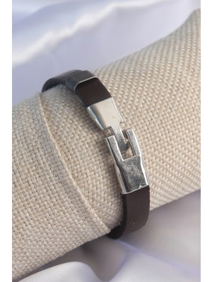 Eco Lounge Kahverengi Deri Model Gümüş Renk Çapa Figür Erkek Bileklik