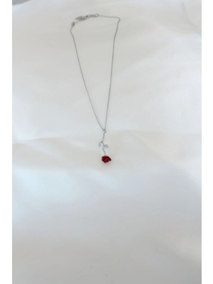 Eco Lounge Gümüş Kaplama Kırmızı Gül Figürlü Kadın Kolye
