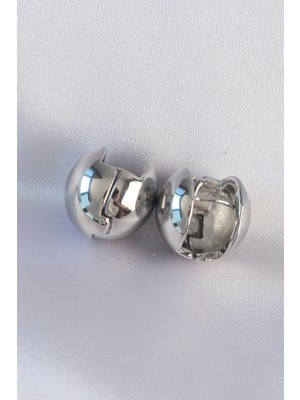 Eco Lounge Pirinç Gümüş Renk Içi Boş Minimal Topçuk Küpe