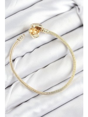 Eco Lounge Pirinç Charm Zirkon Taşlı Kalp Model Gold Renk Kadın Bileklik