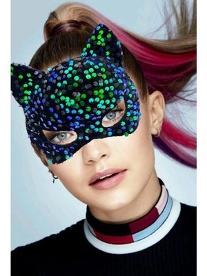 Eco Lounge Siyah Kadife Mavi Yeşil Parti Maskesi