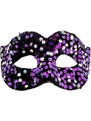Eco Lounge Mor Renk Arkadan Lastikli Pul Payet Işlemeli Balo After Parti Maskesi