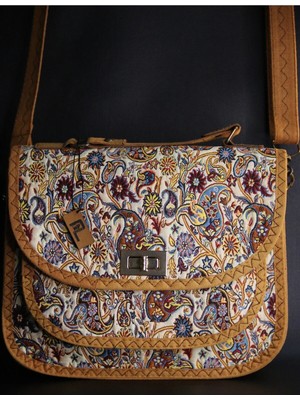 Pujiva Büyük Boy Etnik Desenli Fermuarlı Kilitli El Yapımı Desenli El ve Omuz Askılı Çanta