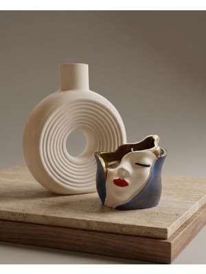 Zedef Tasarım Gece Mavisi Kız Büstü Mum & Halkalı Vazo"