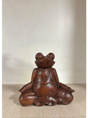 Miamantra Ahşap Meditasyon Yapan Kurbağa Biblo (15 Cm)