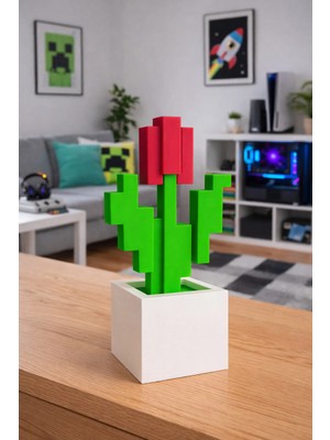 Three Dittle Birds Minecraft Temalı Saksılı Çiçek - 8-Bit Tasarım Dekoratif Obje Figür