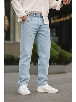 Damga Erkek Jeans Bol Paça Buz Mavi Baggy Kot Pantolon