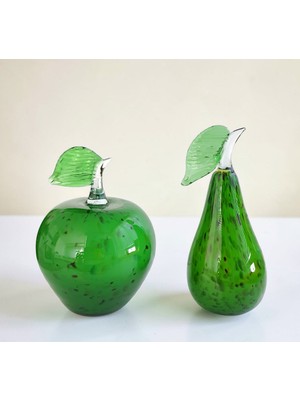 Felis Arte Dekoratif Elma / Armut Ikili  Set , Cam, El Yapımı (Yeşil)