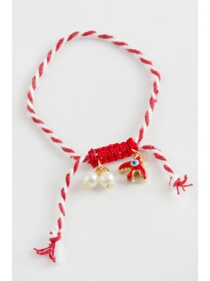 Zero Land Nrzsnt Kırlangıç Inci Marteniçka Makrome Ip Bileklik - Kırmızı