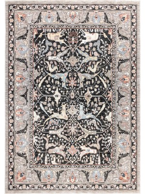 Apex Halı Ambiance 2971 Siyah Klasik Desenli Salon Halısı Toz Yapmaz Robot Uyumlu