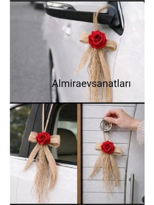 Nişan & Düğün Konvoy Süsü – El Yapımı Jüt Kurdeleli Araç Süsü Kırmızı 15 Adet