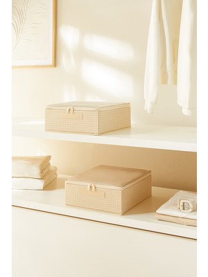 Home Wave 2'li Bej Pötikare Destekli Kutu Hurç Set 31 x 38 x 12 cm