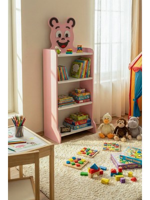 Gold Falez Çocuk Kitaplık Happy Face 4 Raflı – Sevimli Figürlü Düzenleyici Raf Sistemi