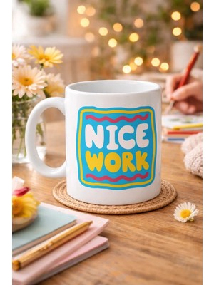 Uslucan Alışveriş Nice Work "harika Iş Çıkardın" Yazılı Porselen Kupa Model 147 – Motivasyon Kupası – Tebrik & Başarı Temalı Kahve Kupası – Hediye Fikri