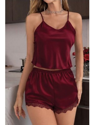 Ceku Home Tasarım Visatin Lingerie Askılı Saten Şortlu Gecelik Takım