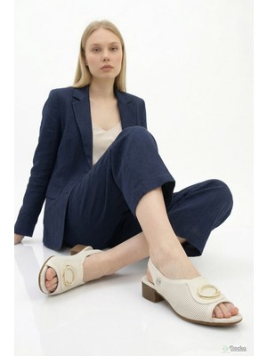 Mammamia Kadın Hakiki Deri Alçak Kısa Topuklu Şık Günlük Sandalet M27YS/2805