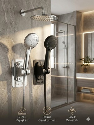 GMS Oynar Başlıklı Yapışkanlı Duş Başlığı Askısı - Duş Tutucu Delme Gerektirmez Duş Ahizesi Tutucu