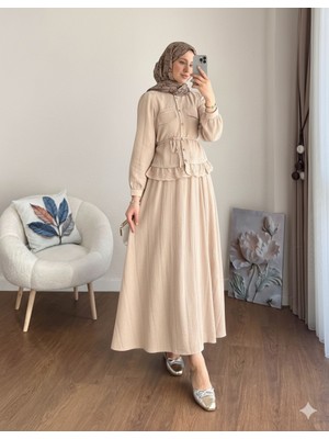 RFK Butik Kadın Dantel Detaylı Paris Etekli Takım - Bej