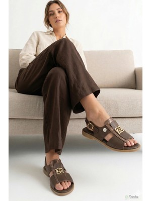 Mammamia Kadın Hakiki Deri Ortopedik Yumuşak Şık Günlük Sandalet M27YS/2780