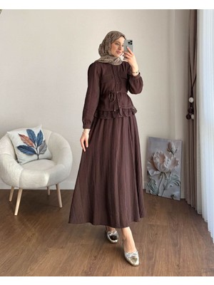 RFK Butik Kadın Dantel Detaylı Paris Etekli Takım - Kahverengi