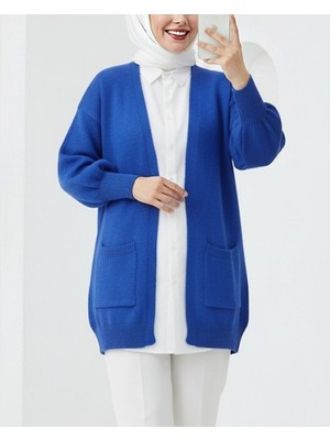 Modamorfo Yumoş Cift Cepli Triko Hırka    -Saks