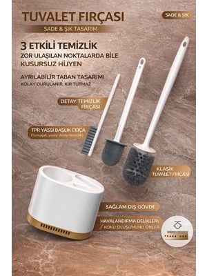 Adefco 3’lü Tuvalet Fırçası Seti Silikon Uçlu Duvara Monte Klozet Fırçası Beyaz