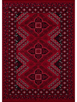 Veja Home Kandahar Desen Kaymaz Taban Kadife Halı Kırmızı Afgan Stil Knd-02 Toz Tutmaz