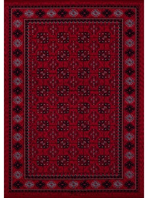 Veja Home Buhara Desen Kaymaz Taban Kadife Halı Kırmızı Afgan Stil Bhr-03 Toz Tutmaz