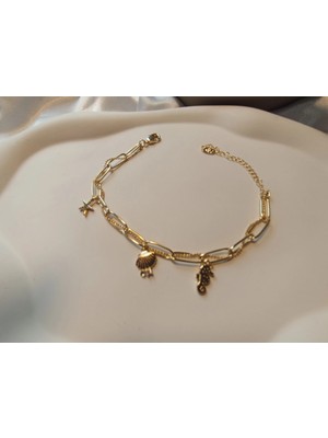 Luxury Jewelry Euro Aksesuar 14 Ayar Altın Kaplama Deniz Esintisi Çelik Şans Bilekliği
