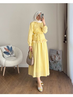 RFK Butik Kadın Dantel Detaylı Paris Etekli Takım - Sarı