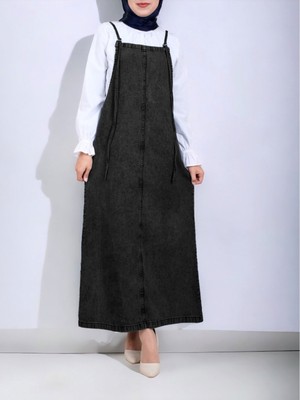 Modamorfo Ince Askılı Kot Jile   -Füme