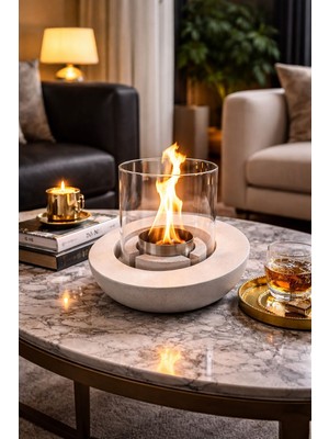 Bacasız Beton Masaüstü Şömine 1 Litre Stone Edition Bioethanol Yakıt Hediyeli