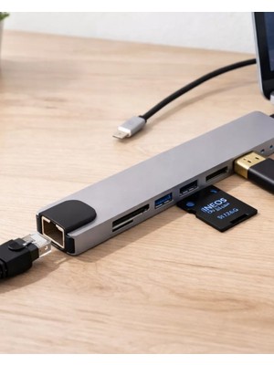 Sbusshop Çok Fonksiyonlu Type C Hub USB HDMI Ethernet Kart Okuyucu - SB001M-48V5L1
